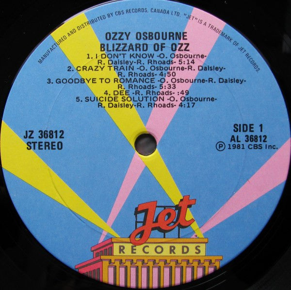 OZZY OSBOURNE - Blizzard Of Ozz LP (Black Vinyl) (1981 Canada Press)