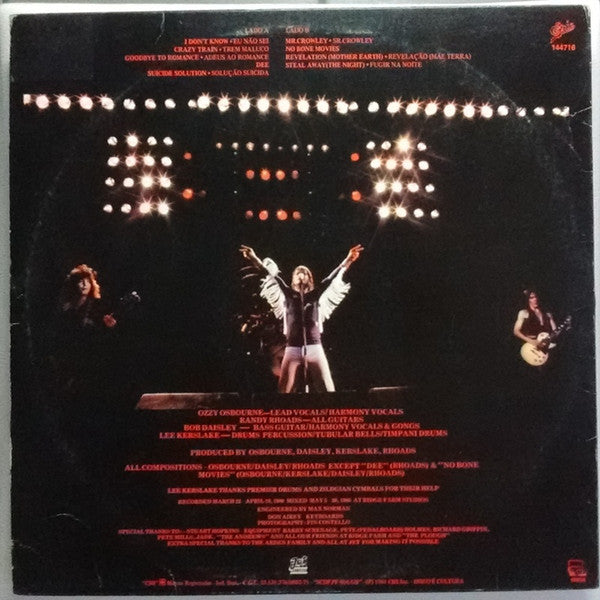 OZZY OSBOURNE - Blizzard Of Ozz LP (Black Vinyl) (1981 Brasil Press)